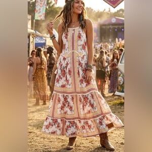 Coco + Jaimeson Floral Bohemian Maxi Dress with Tassel Side Ties